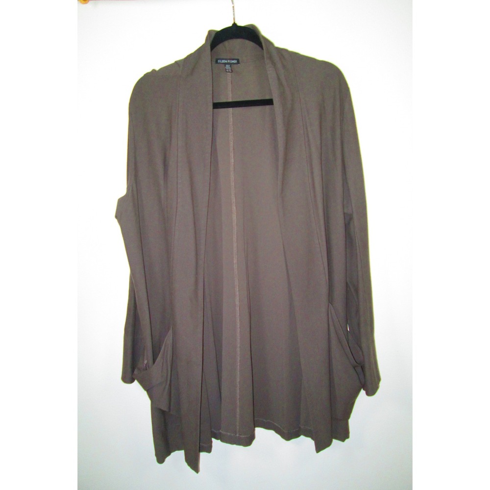Eileen Fisher Cardigan Duster Size  XL Gray Open‎ Front Pockets Lagenlook
